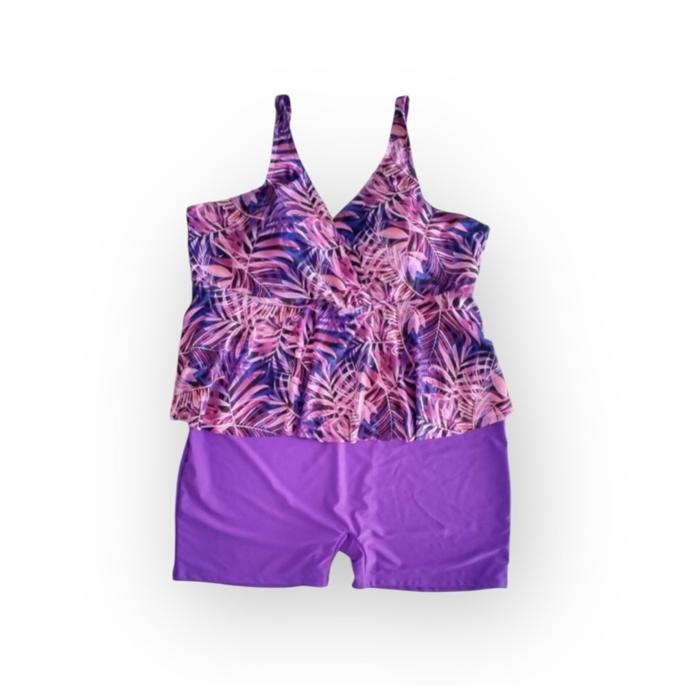 Mooncore V-Neck Twist Tankini Set, Size 4XL, Pink Purple, NWT - Picture 2 of 8